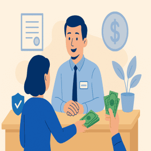 Cliente cambiando divisas en un lugar autorizado y seguro con atención cercana en Servicambios.